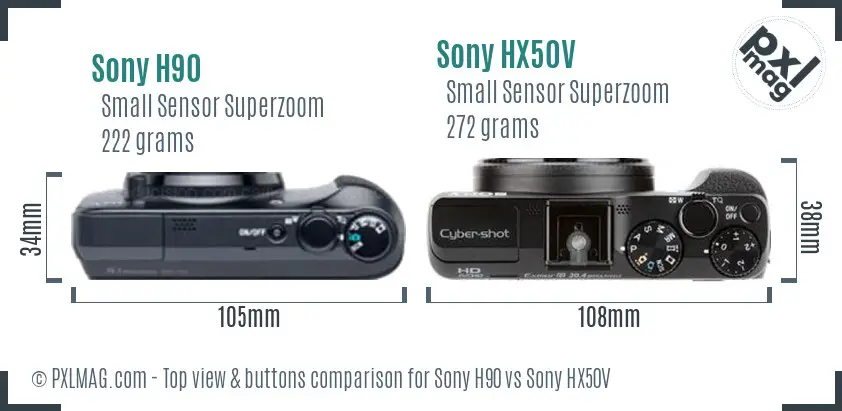 Sony H90 vs Sony HX50V top view buttons comparison