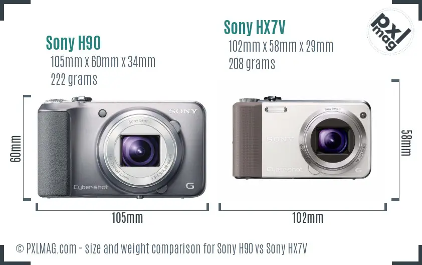 Sony H90 vs Sony HX7V size comparison
