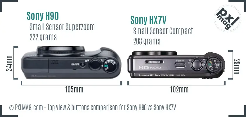 Sony H90 vs Sony HX7V top view buttons comparison