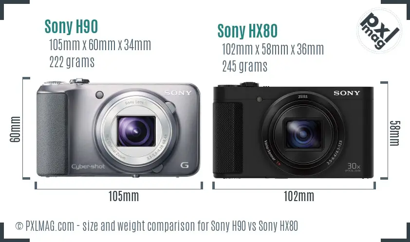 Sony H90 vs Sony HX80 size comparison