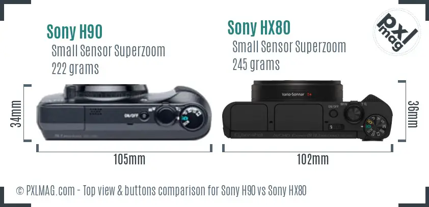 Sony H90 vs Sony HX80 top view buttons comparison