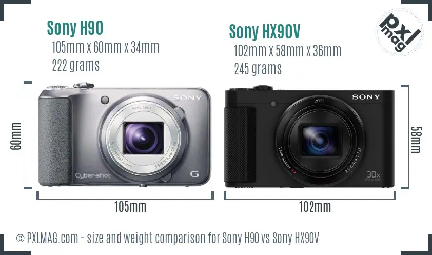 Sony H90 vs Sony HX90V size comparison