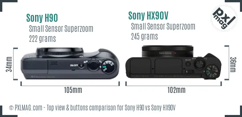 Sony H90 vs Sony HX90V top view buttons comparison