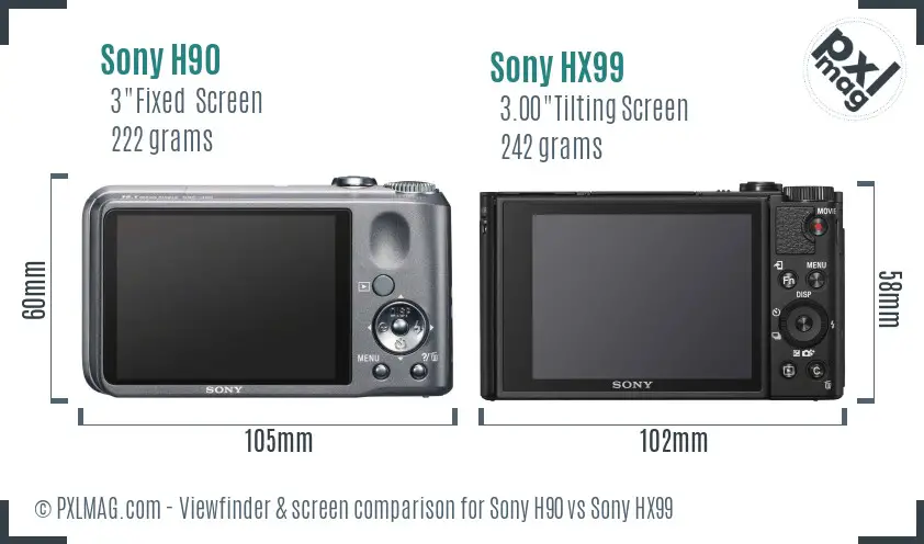 Sony H90 vs Sony HX99 Screen and Viewfinder comparison