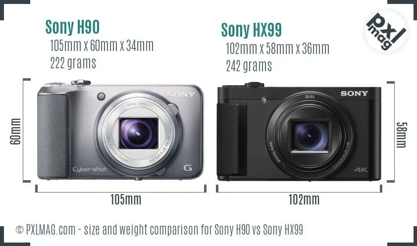 Sony H90 vs Sony HX99 size comparison