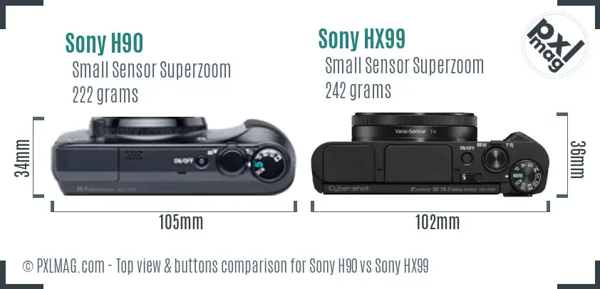 Sony H90 vs Sony HX99 top view buttons comparison