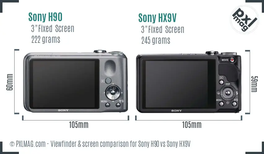 Sony H90 vs Sony HX9V Screen and Viewfinder comparison