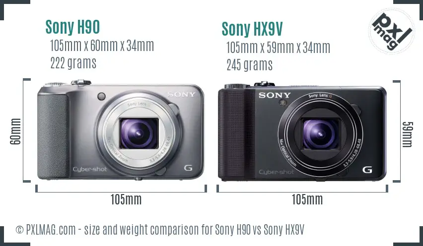 Sony H90 vs Sony HX9V size comparison