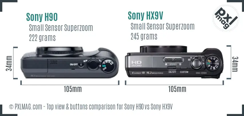 Sony H90 vs Sony HX9V top view buttons comparison