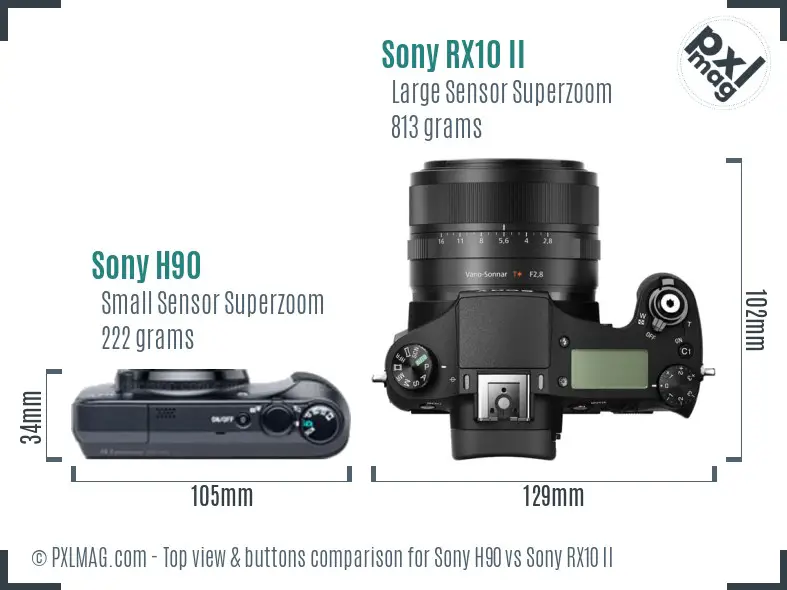 Sony H90 vs Sony RX10 II top view buttons comparison