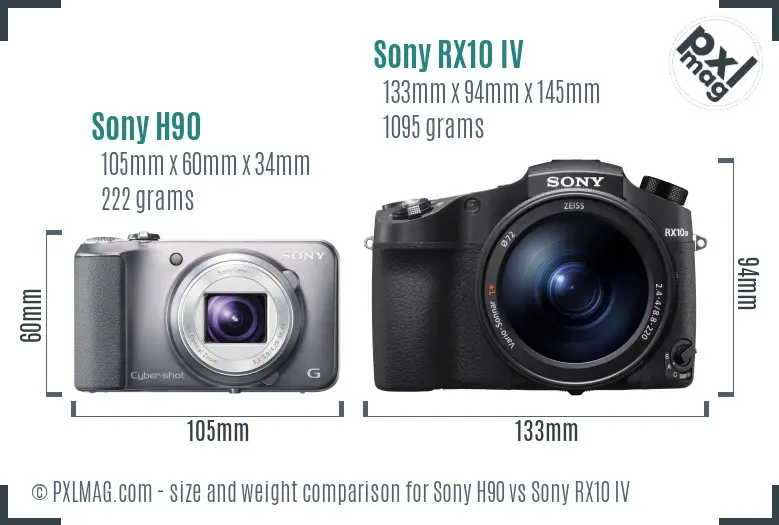 Sony H90 vs Sony RX10 IV size comparison
