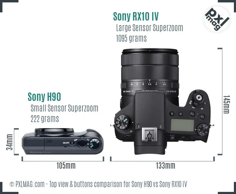 Sony H90 vs Sony RX10 IV top view buttons comparison