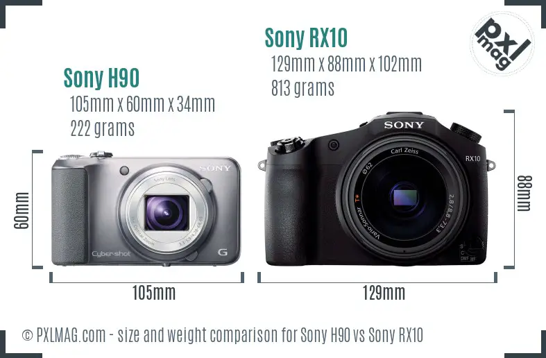 Sony H90 vs Sony RX10 size comparison