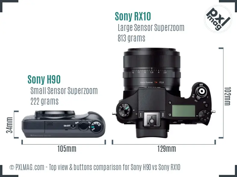 Sony H90 vs Sony RX10 top view buttons comparison