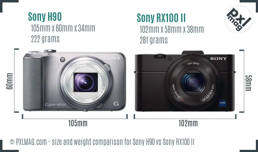 Sony H90 vs Sony RX100 II size comparison