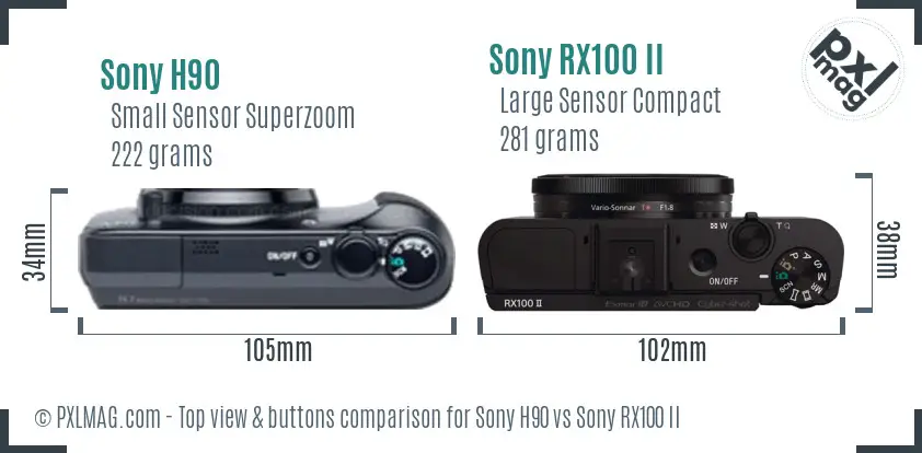 Sony H90 vs Sony RX100 II top view buttons comparison