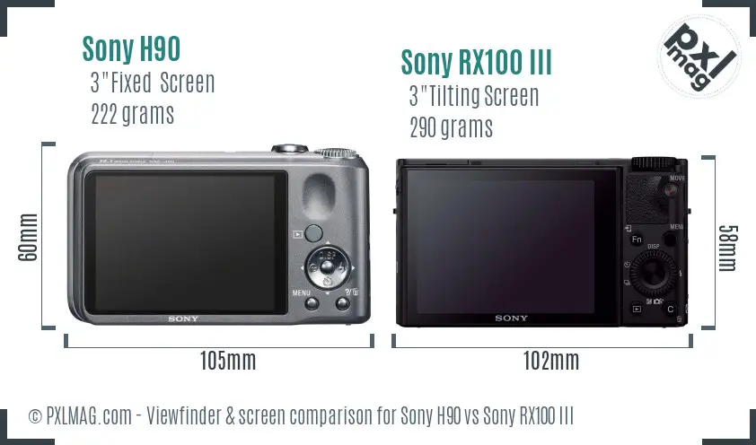 Sony H90 vs Sony RX100 III Screen and Viewfinder comparison