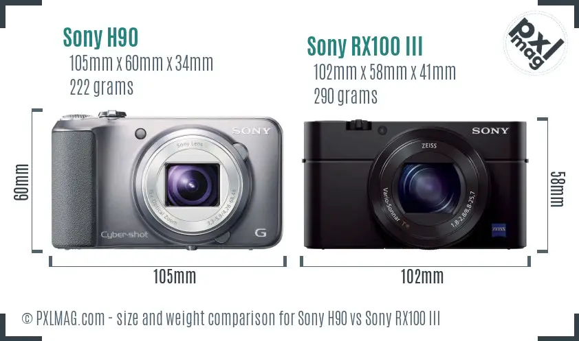 Sony H90 vs Sony RX100 III size comparison
