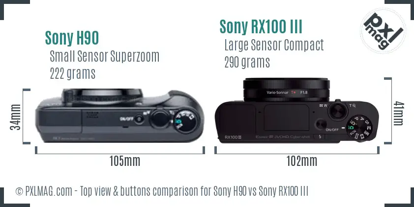 Sony H90 vs Sony RX100 III top view buttons comparison
