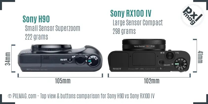 Sony H90 vs Sony RX100 IV top view buttons comparison