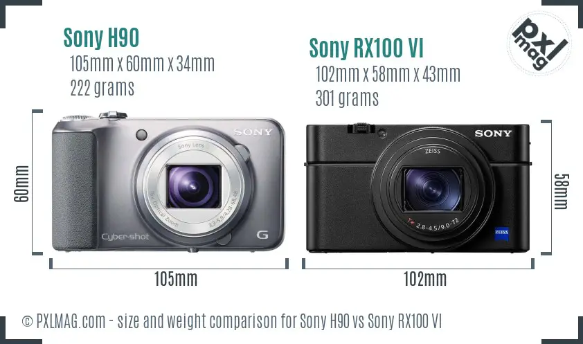 Sony H90 vs Sony RX100 VI size comparison