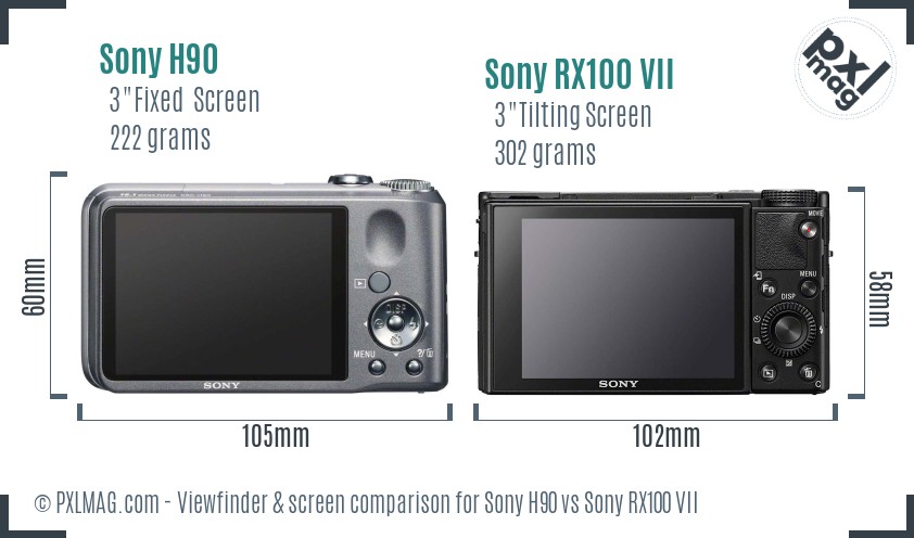 Sony H90 vs Sony RX100 VII Screen and Viewfinder comparison