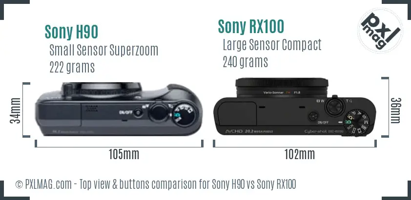 Sony H90 vs Sony RX100 top view buttons comparison