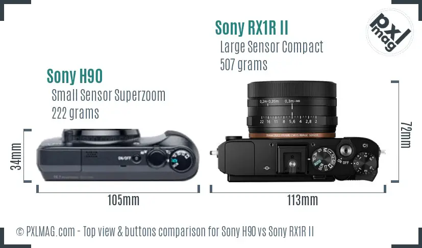 Sony H90 vs Sony RX1R II top view buttons comparison