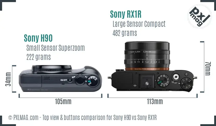 Sony H90 vs Sony RX1R top view buttons comparison