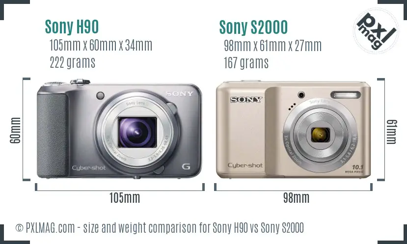 Sony H90 vs Sony S2000 size comparison