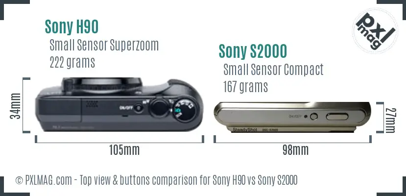 Sony H90 vs Sony S2000 top view buttons comparison