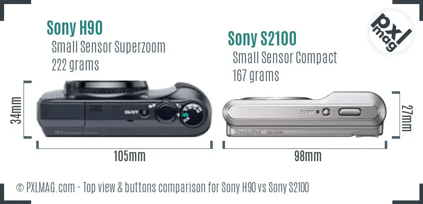 Sony H90 vs Sony S2100 top view buttons comparison