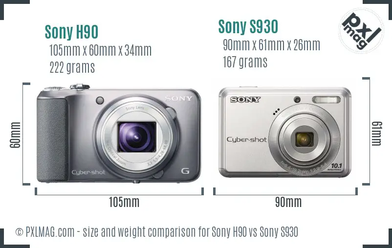 Sony H90 vs Sony S930 size comparison