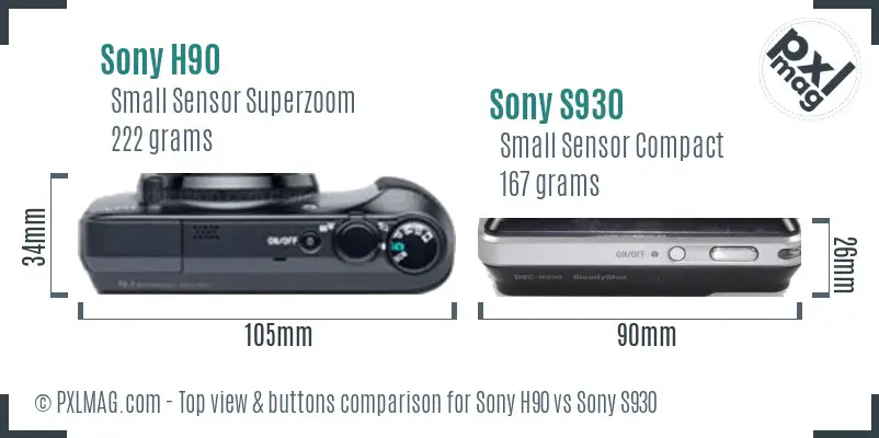 Sony H90 vs Sony S930 top view buttons comparison