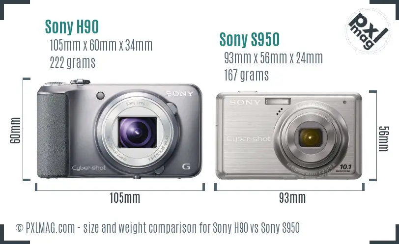 Sony H90 vs Sony S950 size comparison