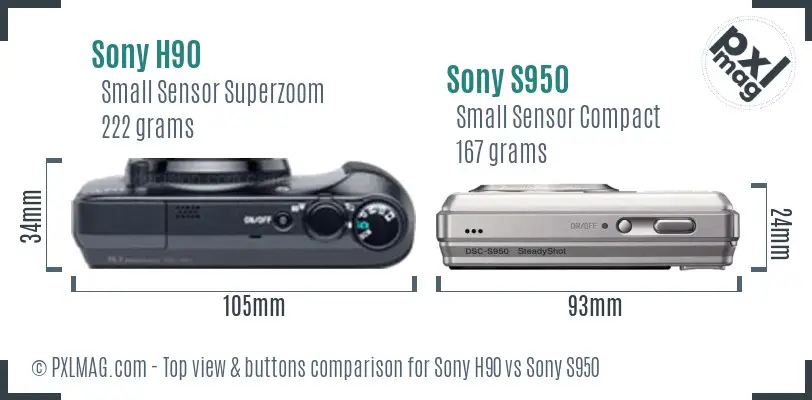 Sony H90 vs Sony S950 top view buttons comparison