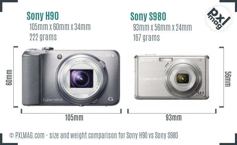 Sony H90 vs Sony S980 size comparison