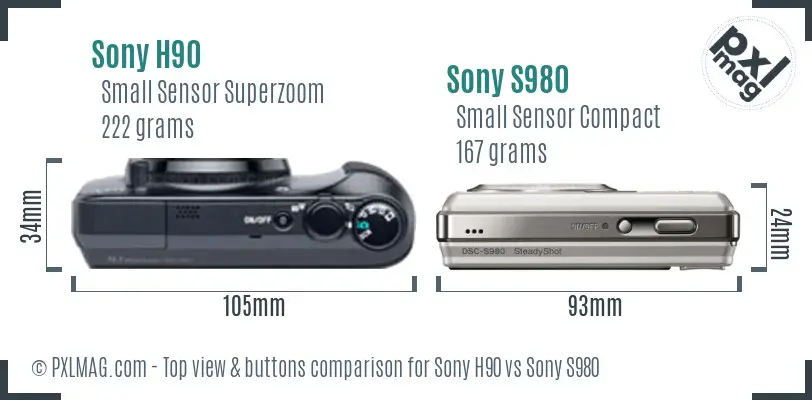 Sony H90 vs Sony S980 top view buttons comparison
