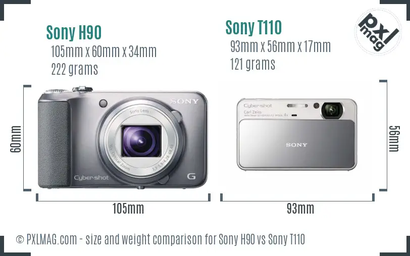 Sony H90 vs Sony T110 size comparison