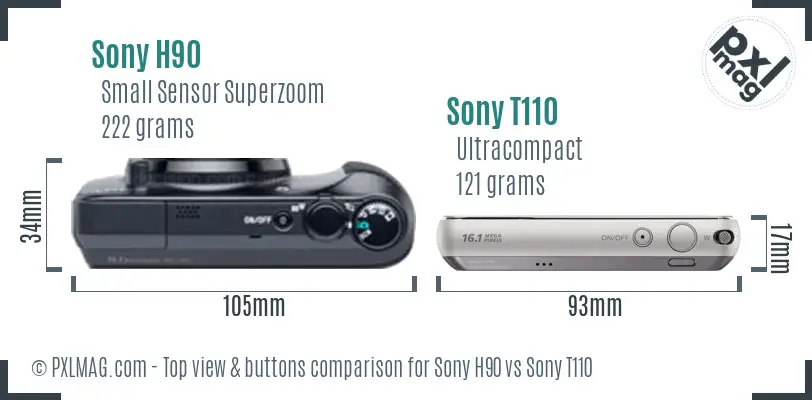 Sony H90 vs Sony T110 top view buttons comparison