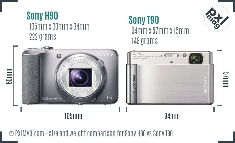 Sony H90 vs Sony T90 size comparison
