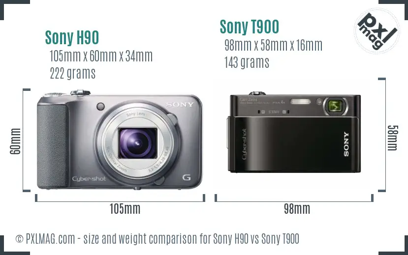 Sony H90 vs Sony T900 size comparison