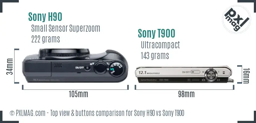 Sony H90 vs Sony T900 top view buttons comparison