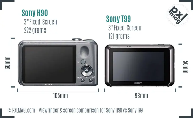 Sony H90 vs Sony T99 Screen and Viewfinder comparison