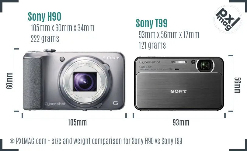 Sony H90 vs Sony T99 size comparison