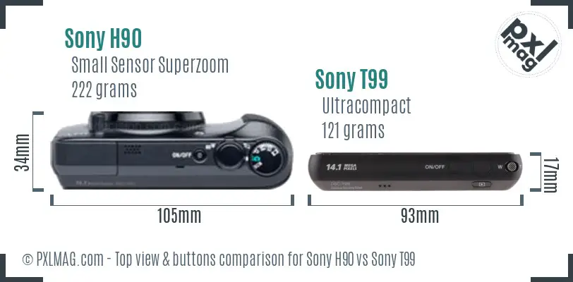 Sony H90 vs Sony T99 top view buttons comparison