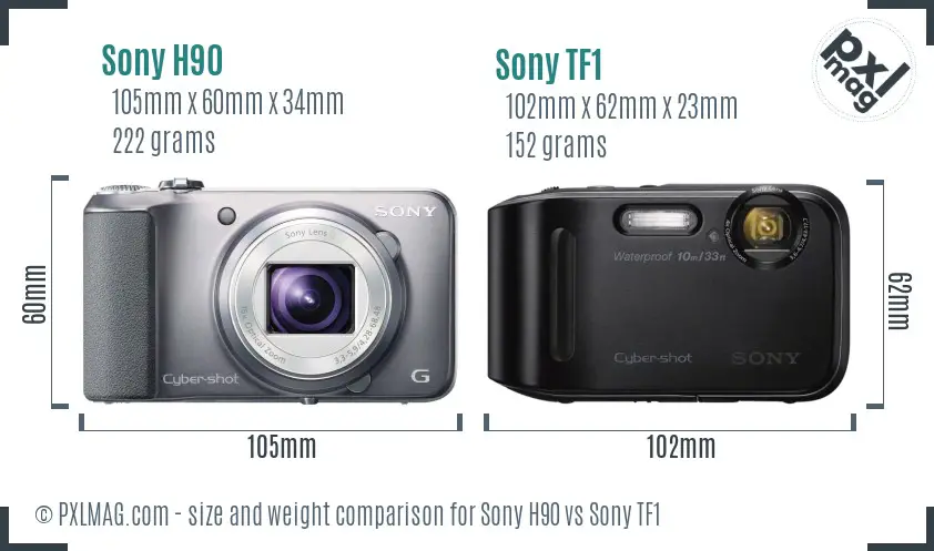 Sony H90 vs Sony TF1 size comparison