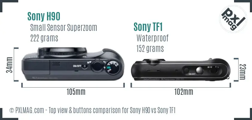 Sony H90 vs Sony TF1 top view buttons comparison
