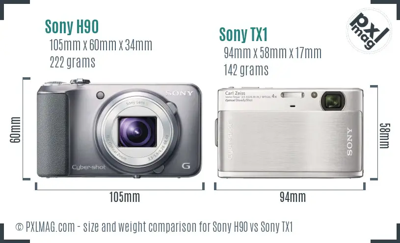 Sony H90 vs Sony TX1 size comparison