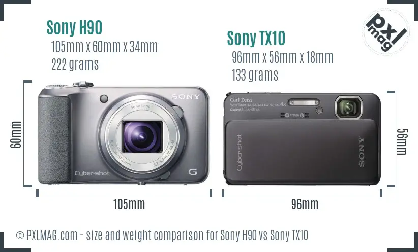 Sony H90 vs Sony TX10 size comparison